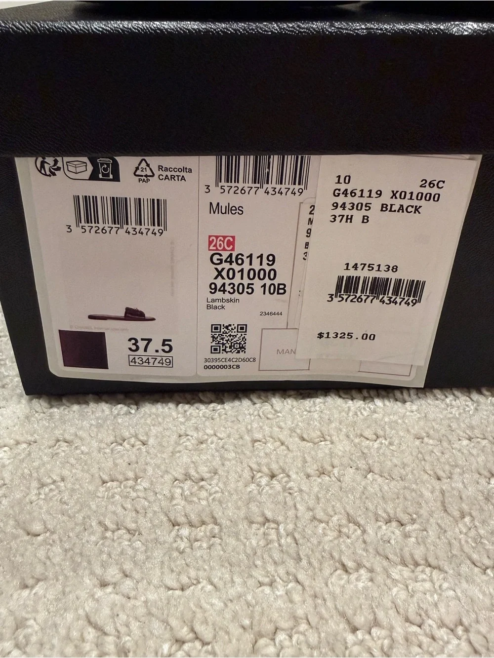 CHANEL Black Leather Logo Heel Slides
